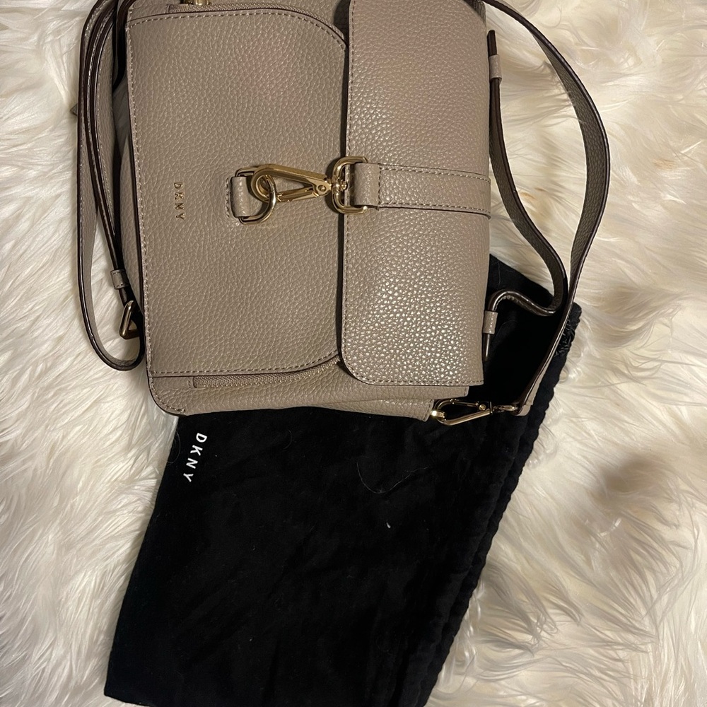 DKNY Taupe Leather Crossbody Bag
